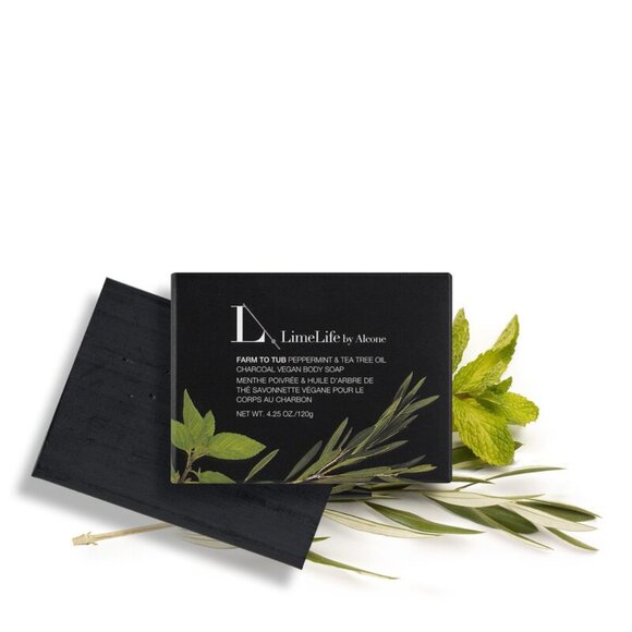 LimeLife By Alcone Farm To Rub Peppermint & Tea Tree Oil Charcoal Vegan Body Soa - Picture 1 of 3